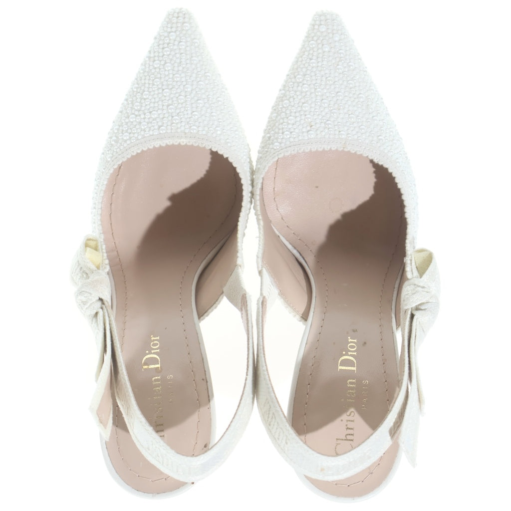 Christian Dior(クリスチャンディオール) J'Adior ロゴ スリングバックパンプス レザー ラインストーン ポインテッドトゥ ピンヒール サンダル シューズ #37 ホワイト レディース