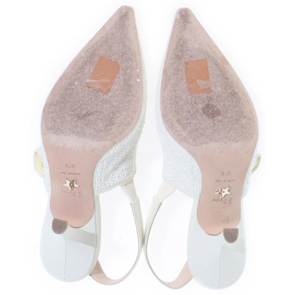 Christian Dior(クリスチャンディオール) J'Adior ロゴ スリングバックパンプス レザー ラインストーン ポインテッドトゥ ピンヒール サンダル シューズ #37 ホワイト レディース