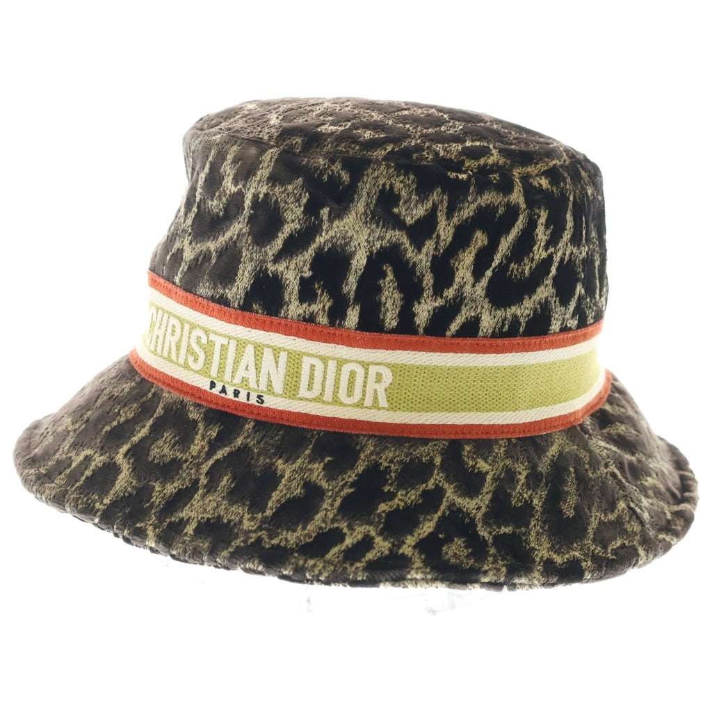 Christian Dior(クリスチャンディオール) ロゴ シグネチャー レオパード柄 レーヨン×コットン×シルク ボブハット 帽子 #57 ブラック/ゴールド レディース