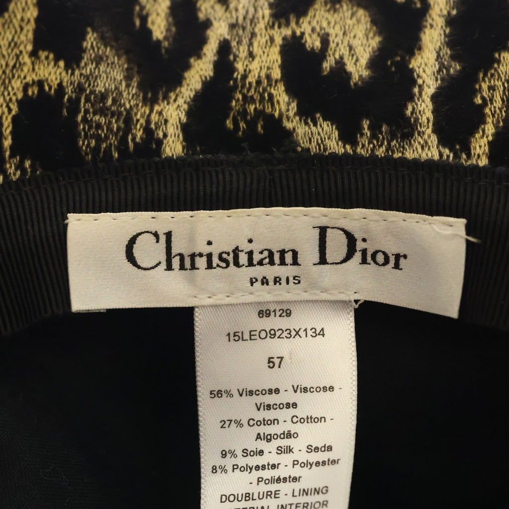 Christian Dior(クリスチャンディオール) ロゴ シグネチャー レオパード柄 レーヨン×コットン×シルク ボブハット 帽子 #57 ブラック/ゴールド レディース