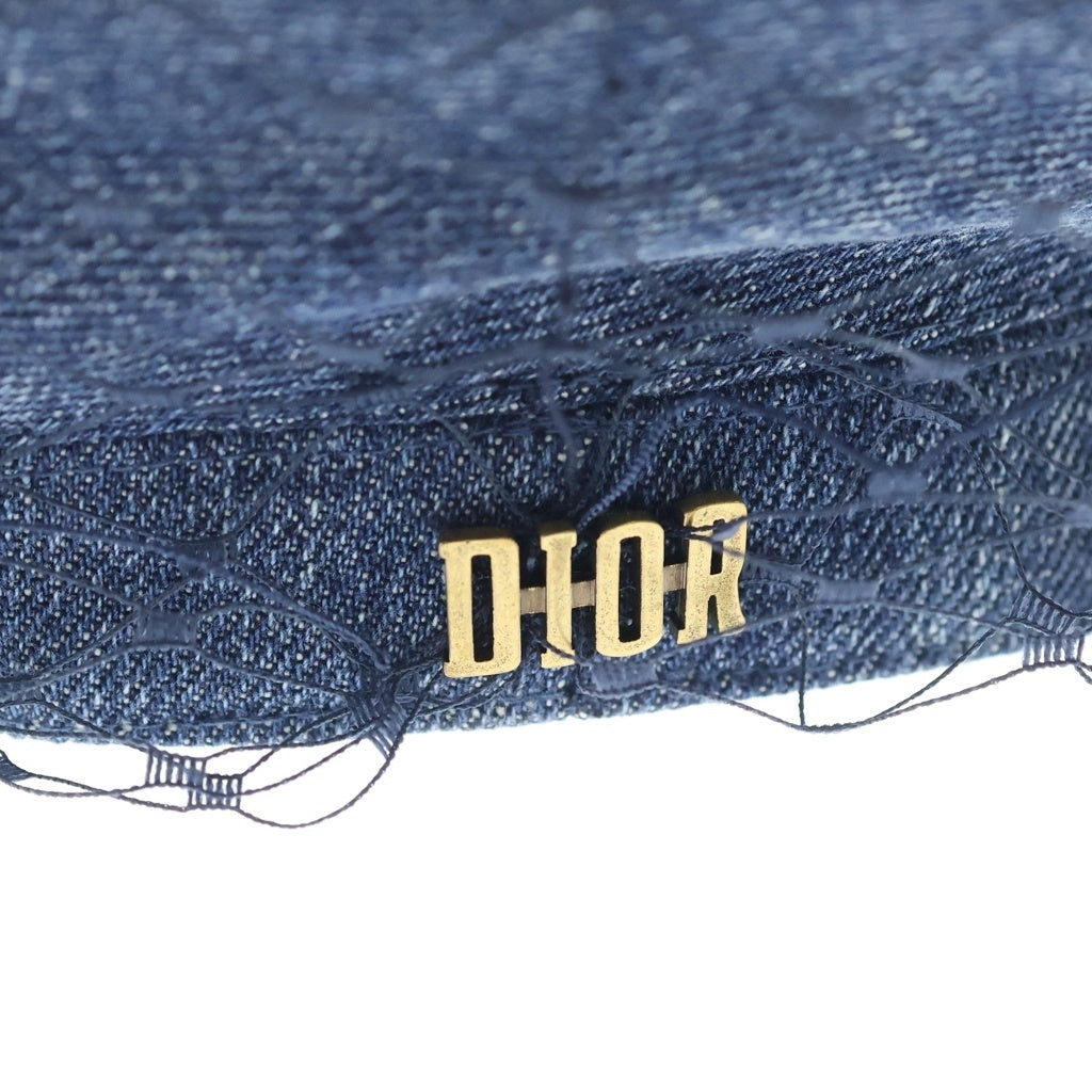 Christian Dior(クリスチャンディオール) ロゴ レース デニム コットン ベレー帽 帽子 #58 ブルー/ブラック レディース