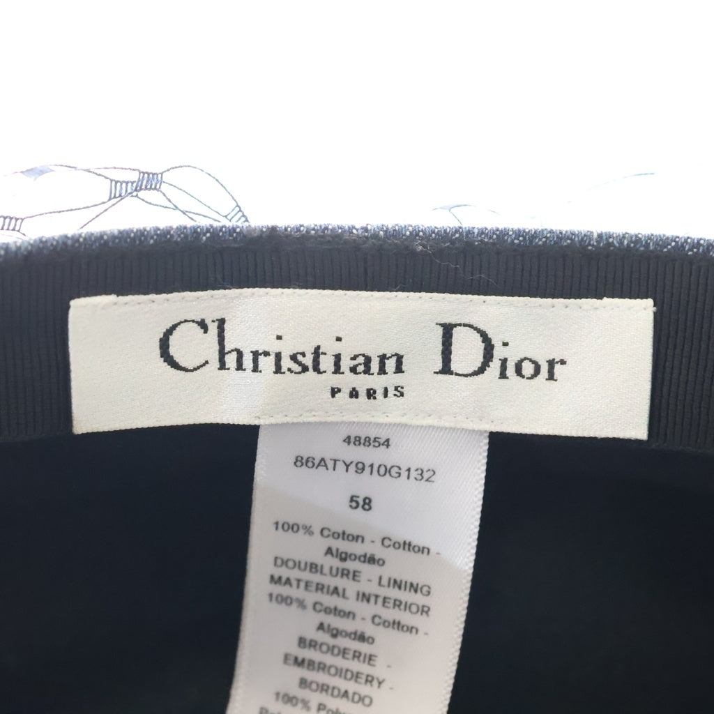 Christian Dior(クリスチャンディオール) ロゴ レース デニム コットン ベレー帽 帽子 #58 ブルー/ブラック レディース