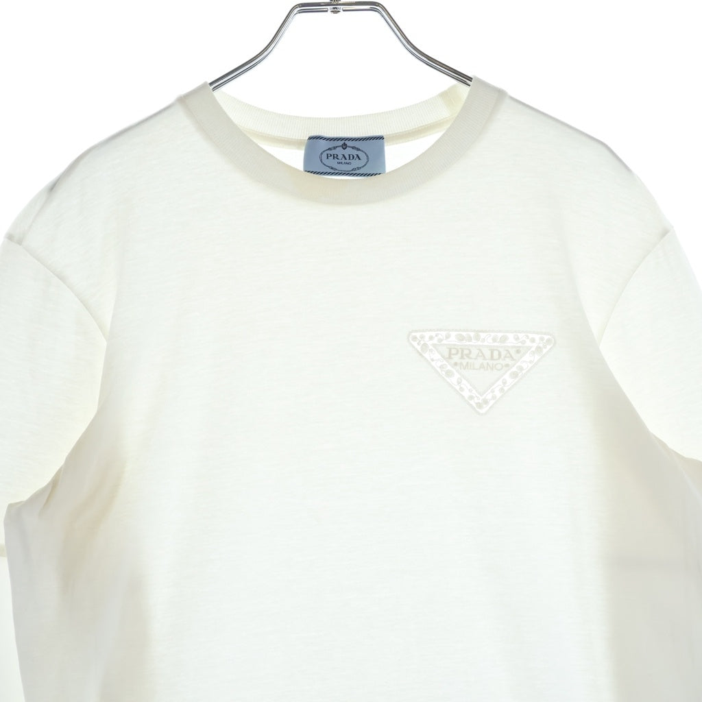 PRADA(プラダ) トライアングルロゴ レース コットン ロングスリーブ Tシャツ ワンピース #XS ホワイト 34639R レディース