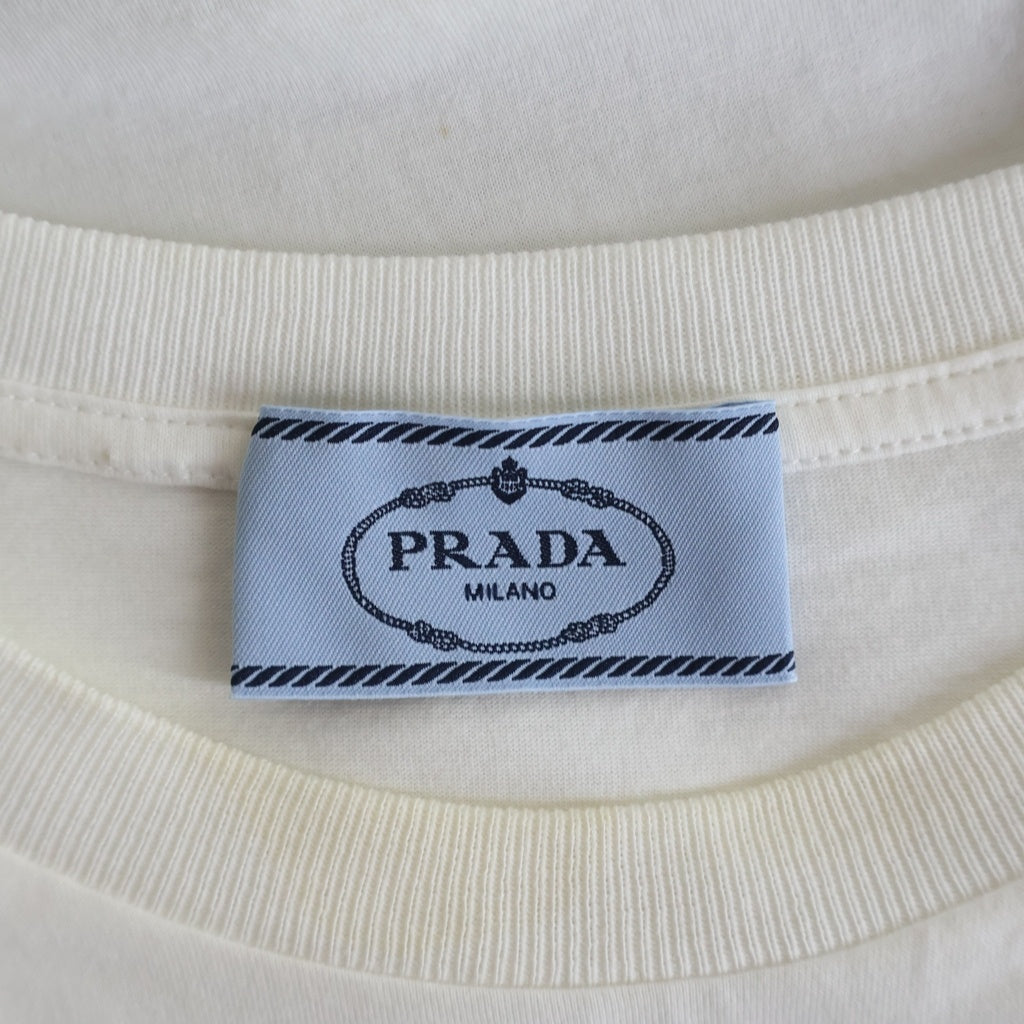 PRADA(プラダ) トライアングルロゴ レース コットン ロングスリーブ Tシャツ ワンピース #XS ホワイト 34639R レディース