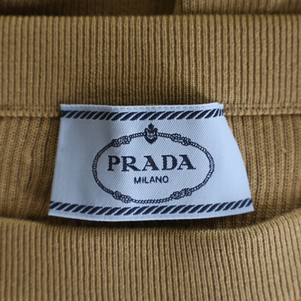 PRADA(プラダ) トライアングルロゴ シルク ニット ロングスカート #40 ブラウン レディース