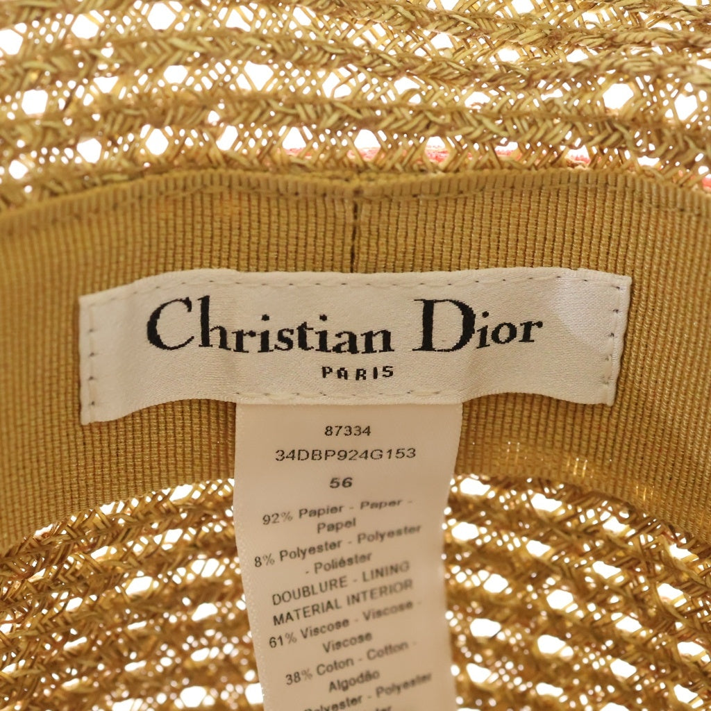 Christian Dior(クリスチャンディオール) D-Bobby シグネチャー ストロー×リボン ボブハット 麦わら帽子 #56 ピンク/ ベージュ レディース