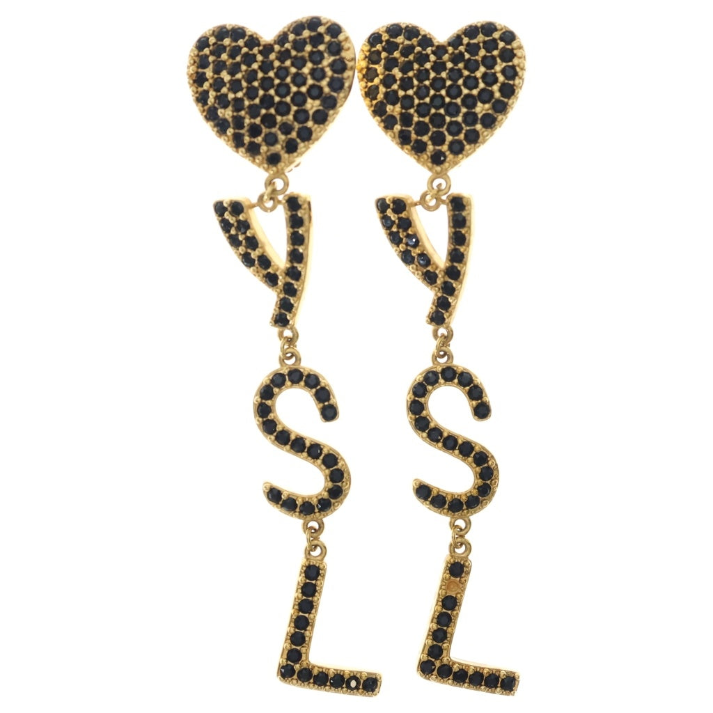 SAINT LAURENT PARIS(サンローランパリ) オピウム ロゴハートイヤリング ブラック×ゴールド レディース