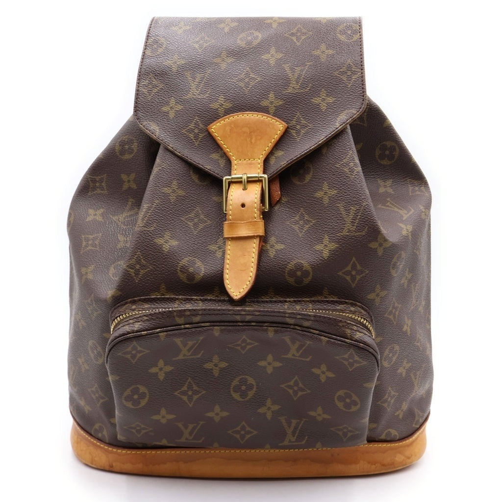 LOUIS VUITTON(ルイヴィトン) モノグラム モンスリGM リュックサック バックパック ブラウン レザー×PVC M51135 ゴールド金具 レディース