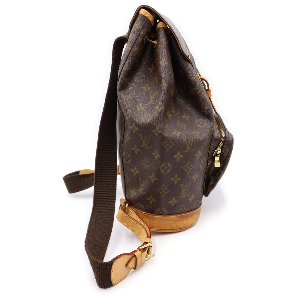 LOUIS VUITTON(ルイヴィトン) モノグラム モンスリGM リュックサック バックパック ブラウン レザー×PVC M51135 ゴールド金具 レディース