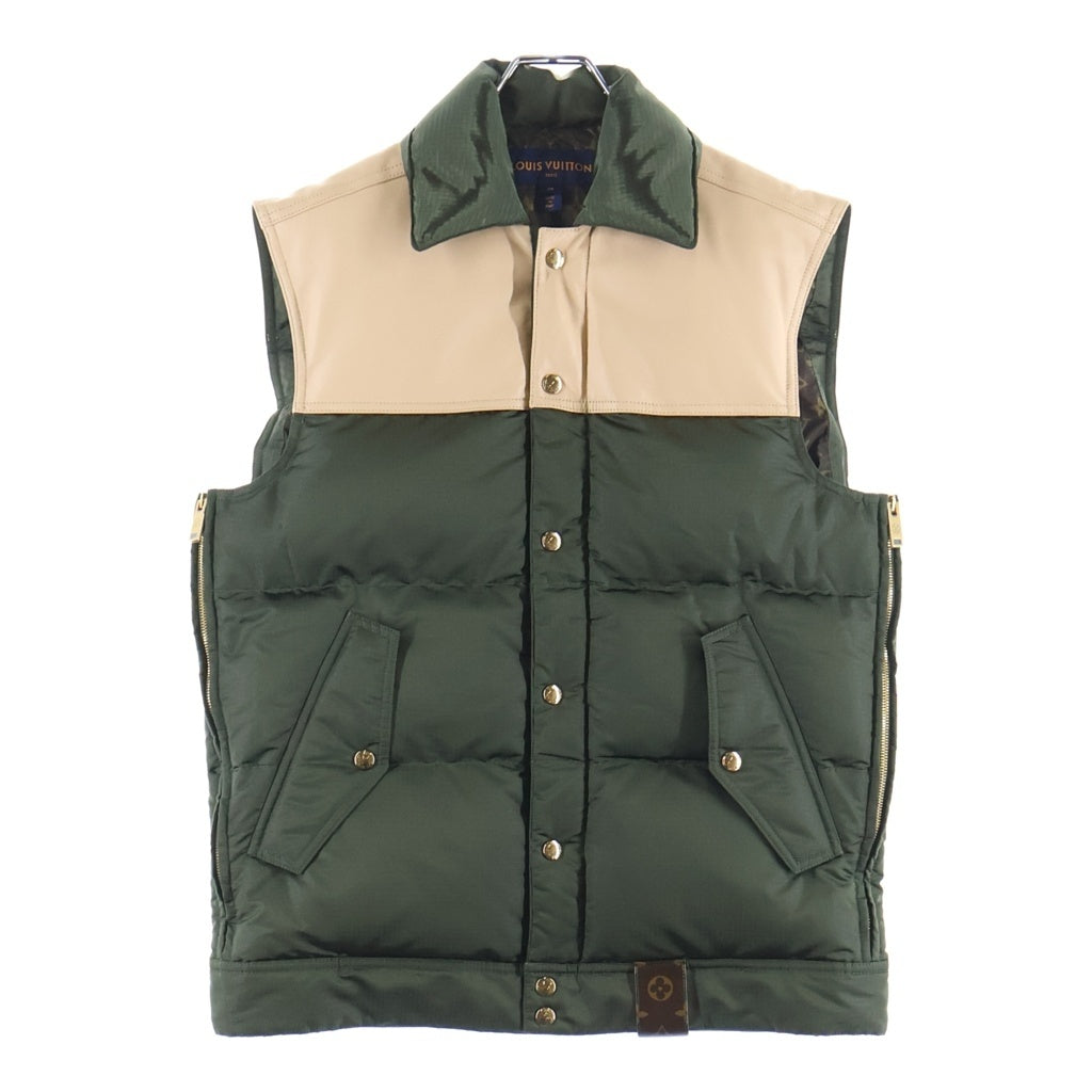 LOUIS VUITTON(ルイヴィトン) 23AW モノグラム ポリエステル×ナイロン レザー切り替え ダウンベスト #34 カーキ RW232W RD7 FPOW19 レディース