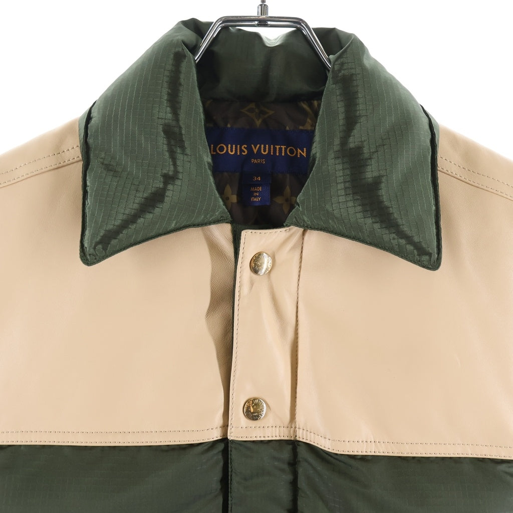 LOUIS VUITTON(ルイヴィトン) 23AW モノグラム ポリエステル×ナイロン レザー切り替え ダウンベスト #34 カーキ RW232W RD7 FPOW19 レディース