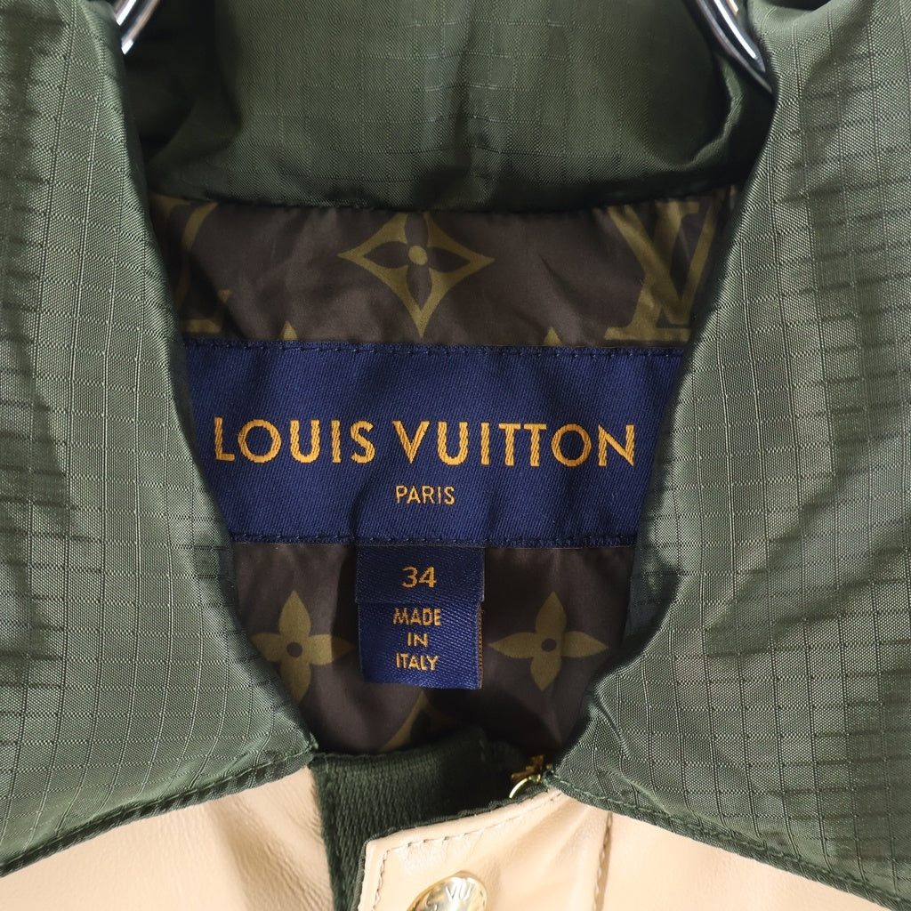 LOUIS VUITTON(ルイヴィトン) 23AW モノグラム ポリエステル×ナイロン レザー切り替え ダウンベスト #34 カーキ RW232W RD7 FPOW19 レディース