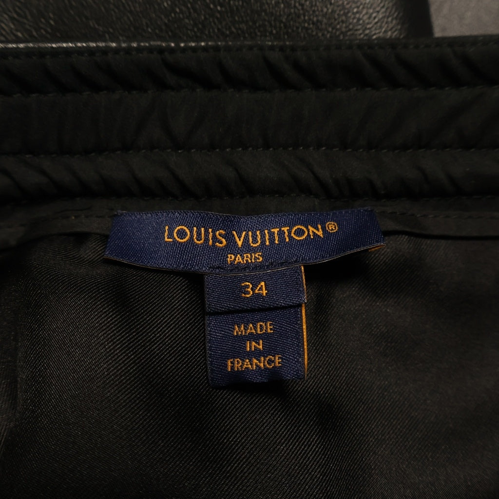 LOUIS VUITTON(ルイヴィトン) ルレックス ツイード ウール×コットン レザースカート ミディアムスカート フロントジップスカート #34 ブラック RW232W FG9 FPSK03 レディース