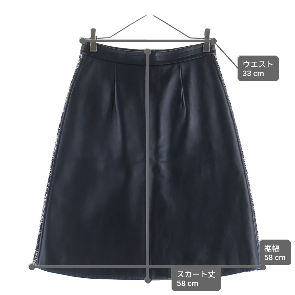 LOUIS VUITTON(ルイヴィトン) ルレックス ツイード ウール×コットン レザースカート ミディアムスカート フロントジップスカート #34 ブラック RW232W FG9 FPSK03 レディース