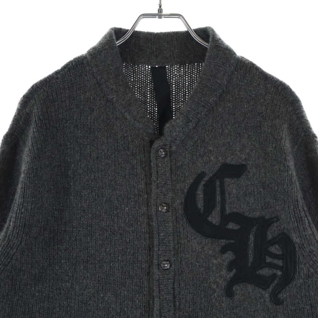 CHROME HEARTS(クロムハーツ) CHロゴ レザーパッチ クロスボールボタン カシミア ニット カーディガン #S グレー
