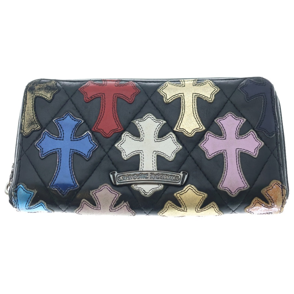CHROME HEARTS(クロムハーツ) REC F ZIP QUILTED マルチセメタリークロスキルティング ウォレット 長財布 レザー ブラック/マルチカラー