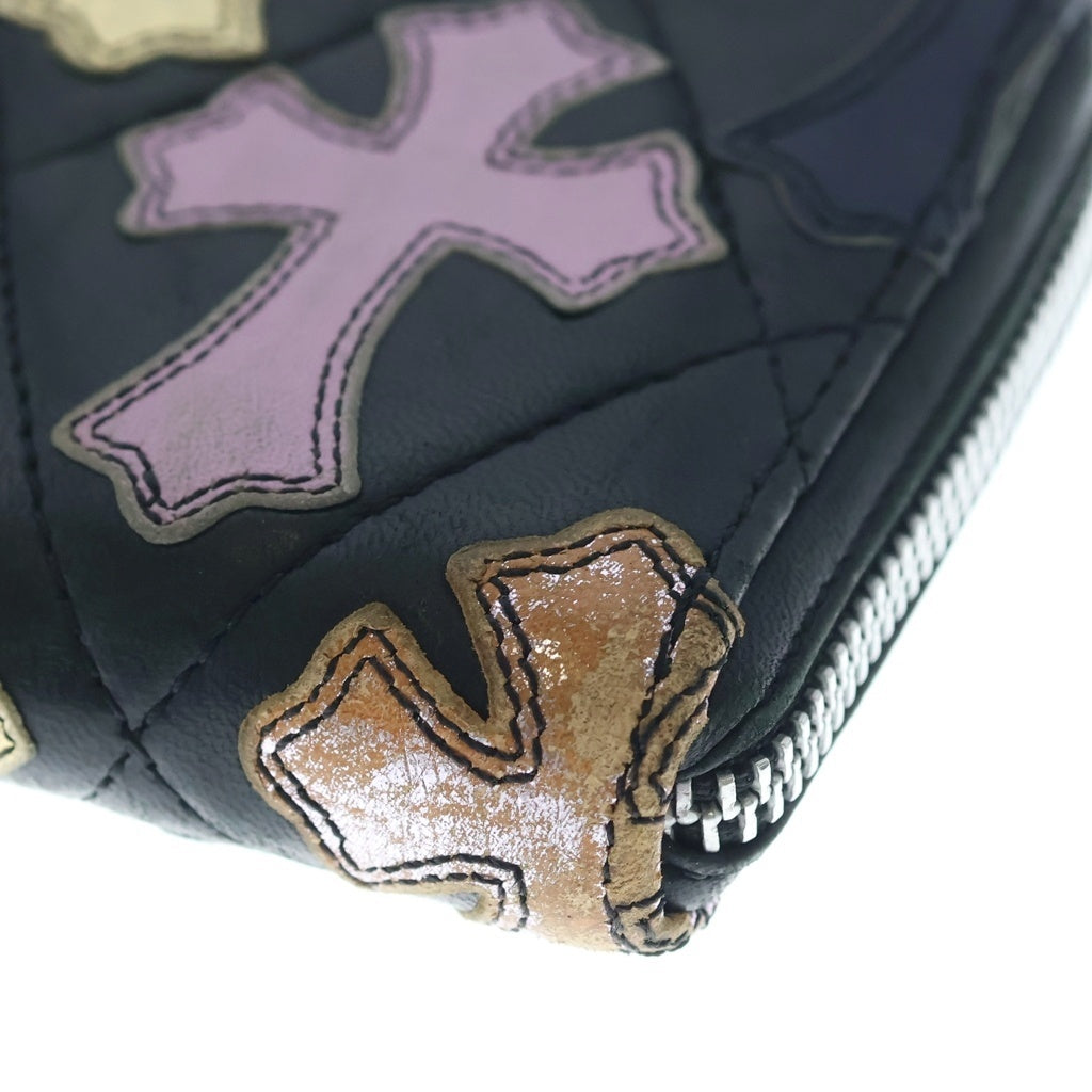 CHROME HEARTS(クロムハーツ) REC F ZIP QUILTED マルチセメタリークロスキルティング ウォレット 長財布 レザー ブラック/マルチカラー