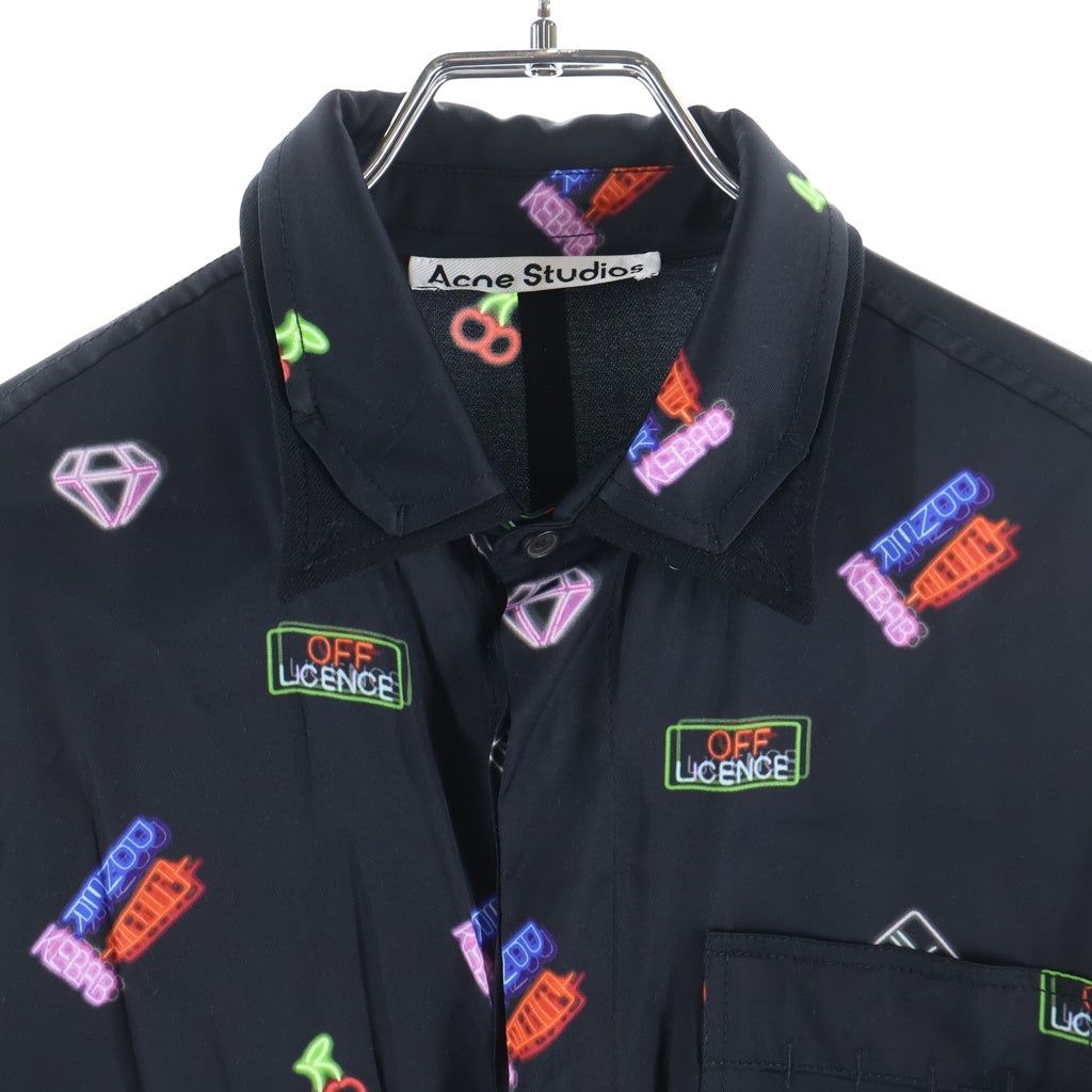 Acne Studios(アクネ ストゥディオズ) Yシャツ 長袖 ネオン柄 レーヨン ブラック #44 レディース