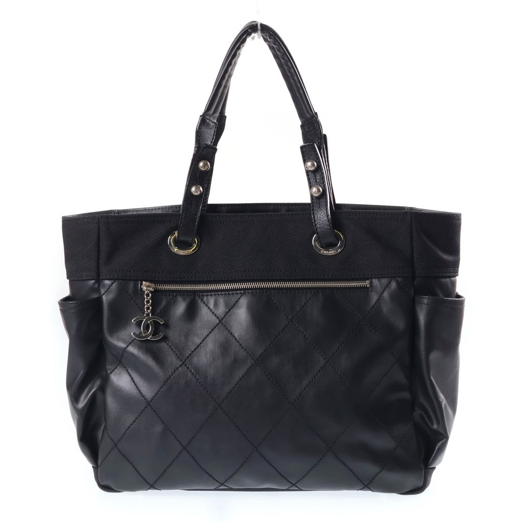 CHANEL(シャネル) パリビアリッツトートGM ハンドバッグ ココマーク ブラック シルバー金具 キャンバス×レザー レディース