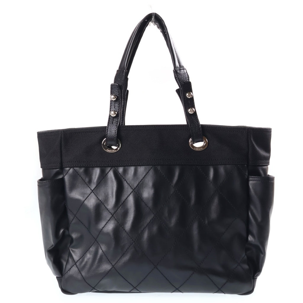 CHANEL(シャネル) パリビアリッツトートGM ハンドバッグ ココマーク ブラック シルバー金具 キャンバス×レザー レディース