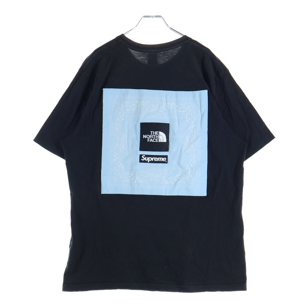 SUPREME(シュプリーム) ×The North Face Bandana Tee バンダナ ロゴ刺繍 コットン 半袖 Tシャツ カットソー #L ブラック/ブルー SP22 17002