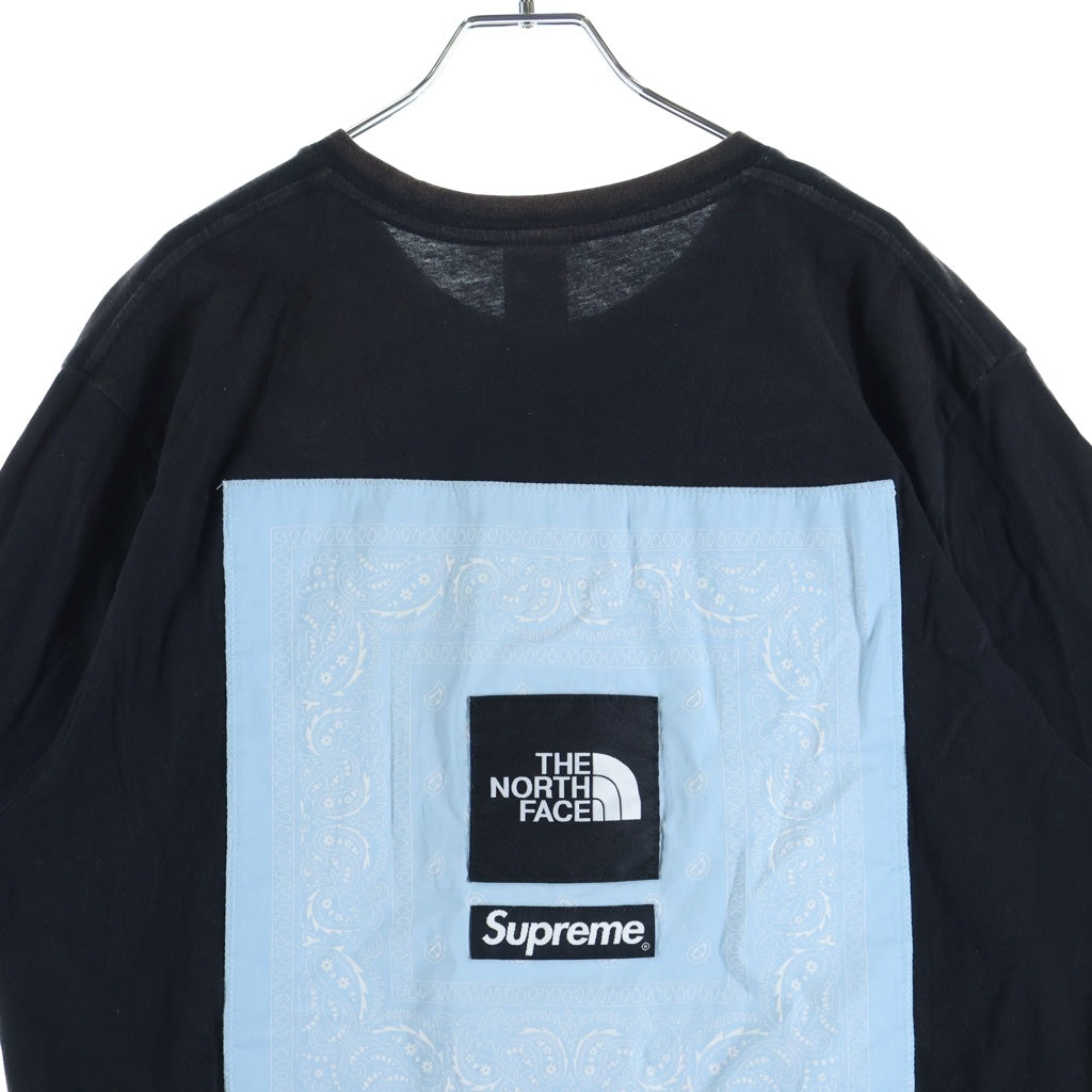 SUPREME(シュプリーム) ×The North Face Bandana Tee バンダナ ロゴ刺繍 コットン 半袖 Tシャツ カットソー #L ブラック/ブルー SP22 17002