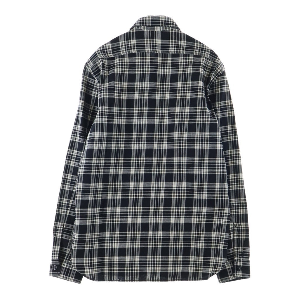 BURBERRY(バーバリー) 胸ロゴパッチ 長袖ウールチェックシャツ リネン混 ブラック/ホワイト 3984993