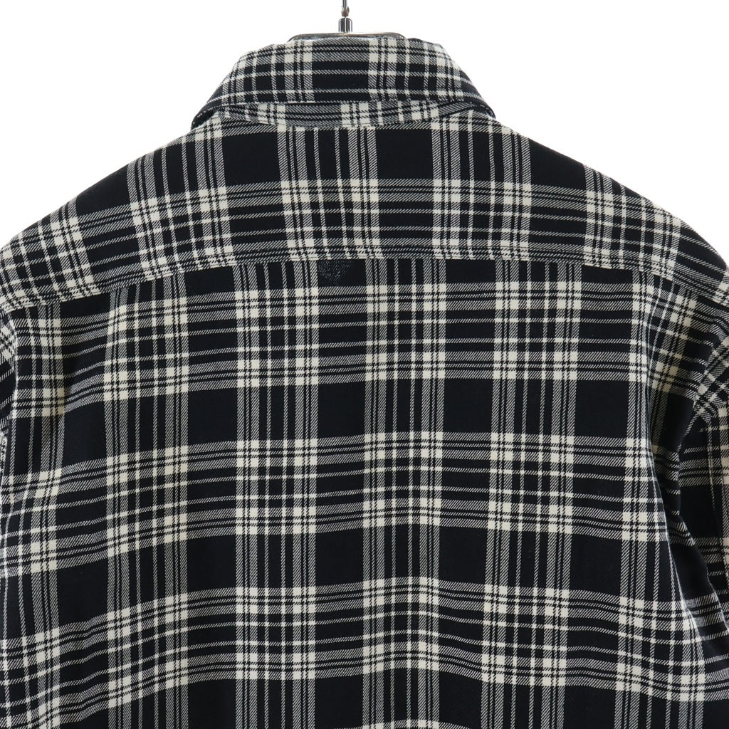 BURBERRY(バーバリー) 胸ロゴパッチ 長袖ウールチェックシャツ リネン混 ブラック/ホワイト 3984993