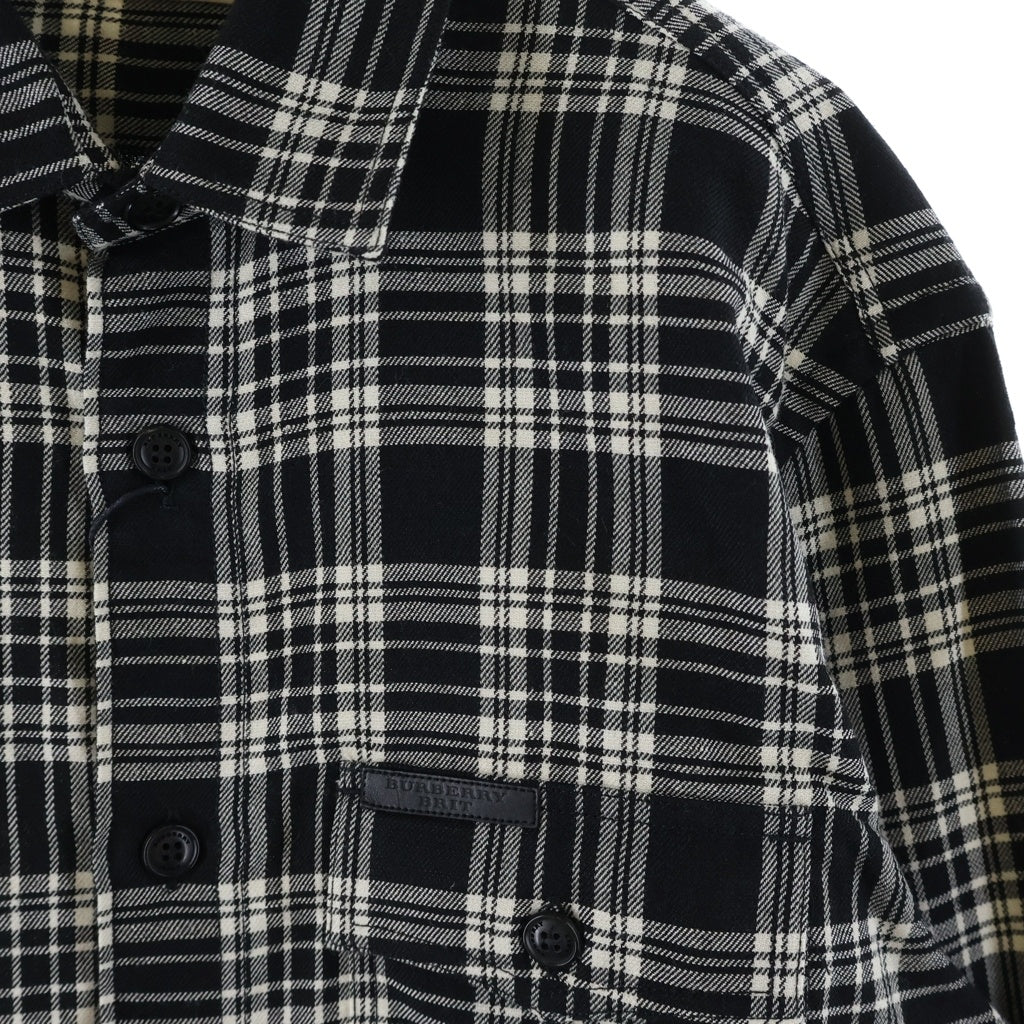 BURBERRY(バーバリー) 胸ロゴパッチ 長袖ウールチェックシャツ リネン混 ブラック/ホワイト 3984993