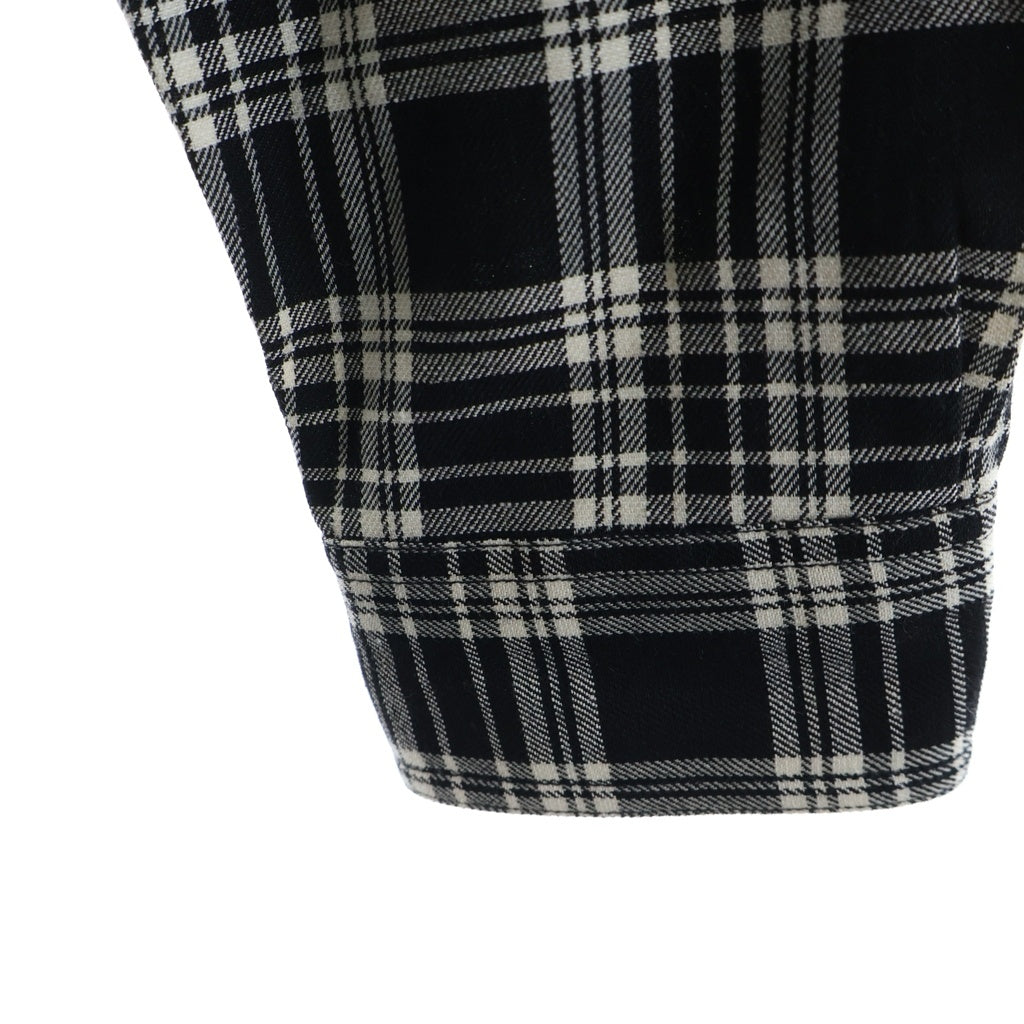 BURBERRY(バーバリー) 胸ロゴパッチ 長袖ウールチェックシャツ リネン混 ブラック/ホワイト 3984993