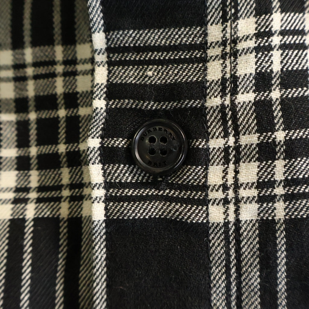BURBERRY(バーバリー) 胸ロゴパッチ 長袖ウールチェックシャツ リネン混 ブラック/ホワイト 3984993