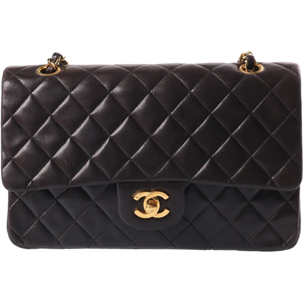 CHANEL(シャネル) マトラッセ25 ショルダーバッグ Wフラップ Wチェーン ゴールド金具 ラムスキン ブラック レディース