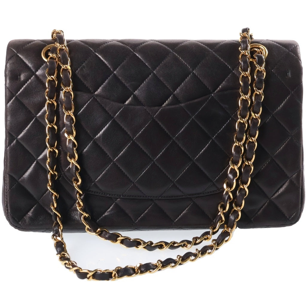 CHANEL(シャネル) マトラッセ25 ショルダーバッグ Wフラップ Wチェーン ゴールド金具 ラムスキン ブラック レディース