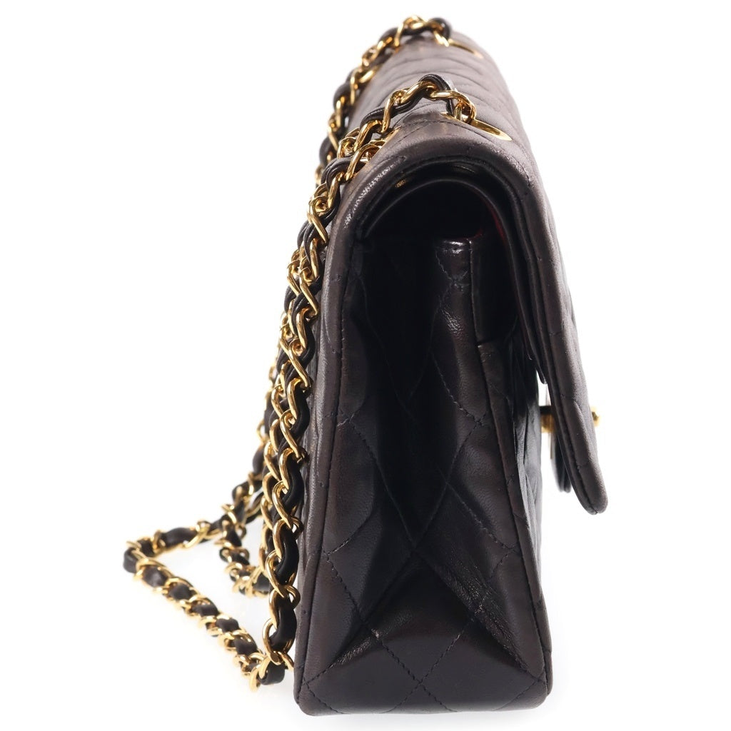 CHANEL(シャネル) マトラッセ25 ショルダーバッグ Wフラップ Wチェーン ゴールド金具 ラムスキン ブラック レディース