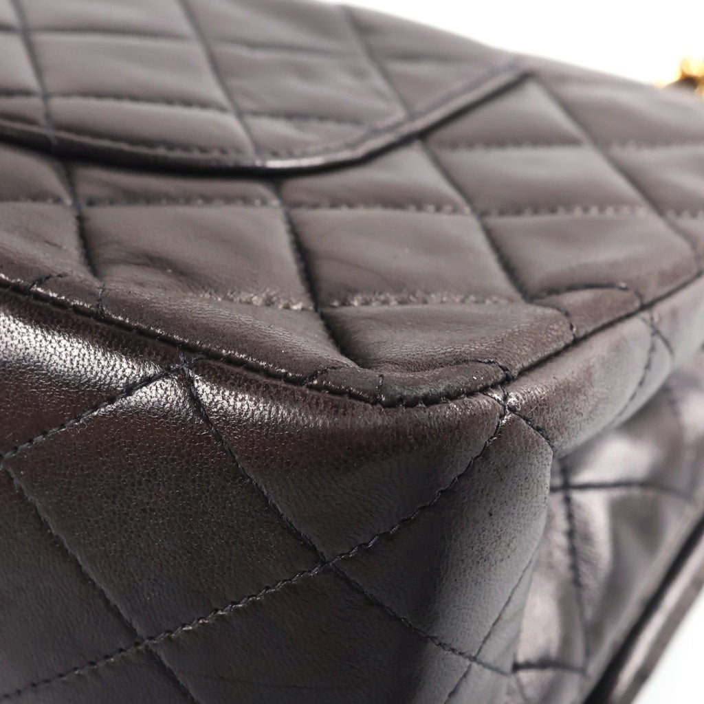 CHANEL(シャネル) マトラッセ25 ショルダーバッグ Wフラップ Wチェーン ゴールド金具 ラムスキン ブラック レディース
