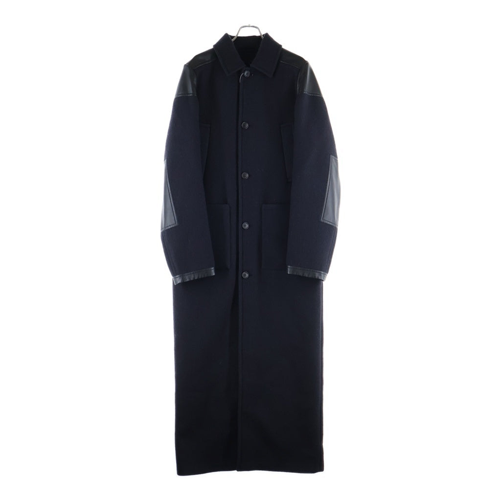 PRADA(プラダ) 23AW フロントボタン ウール×レザー マキシコート ロングコート アウター #48 ネイビー SGC374 S232