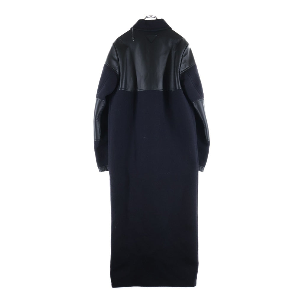 PRADA(プラダ) 23AW フロントボタン ウール×レザー マキシコート ロングコート アウター #48 ネイビー SGC374 S232