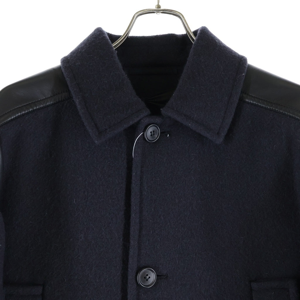 PRADA(プラダ) 23AW フロントボタン ウール×レザー マキシコート ロングコート アウター #48 ネイビー SGC374 S232