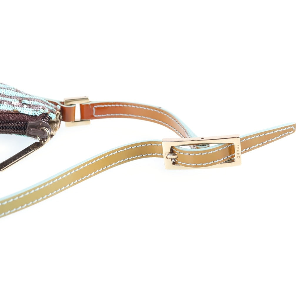 GUCCI(グッチ) ゼブラ柄 スパンコール ミニハンドバッグ ポーチ ミントグリーン×ブラウン ゴールド金具 レディース
