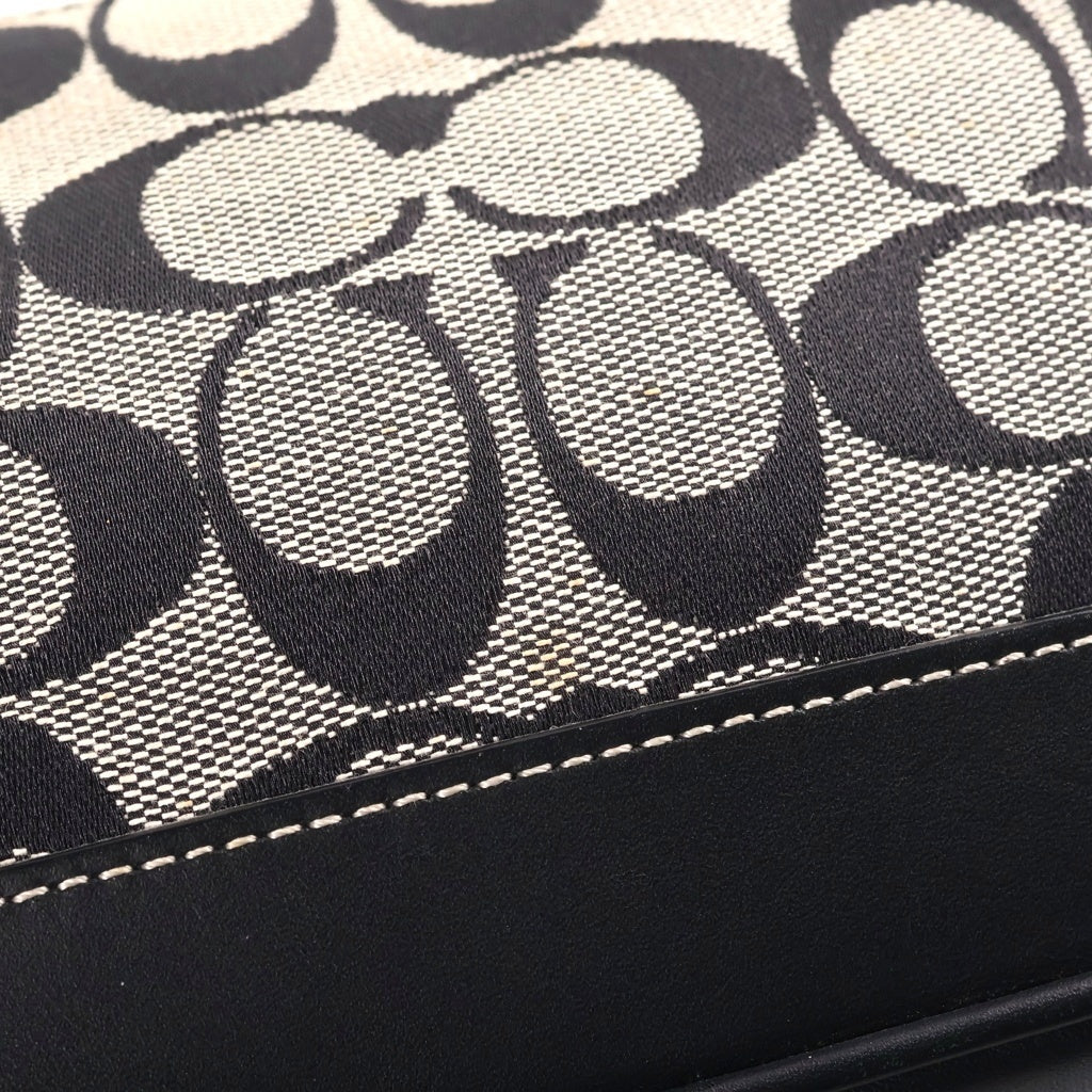 COACH(コーチ) シグネチャー ミニバッグ ワンショルダーバッグ ポーチ ブラック レザー×キャンバス シルバー金具 レディース