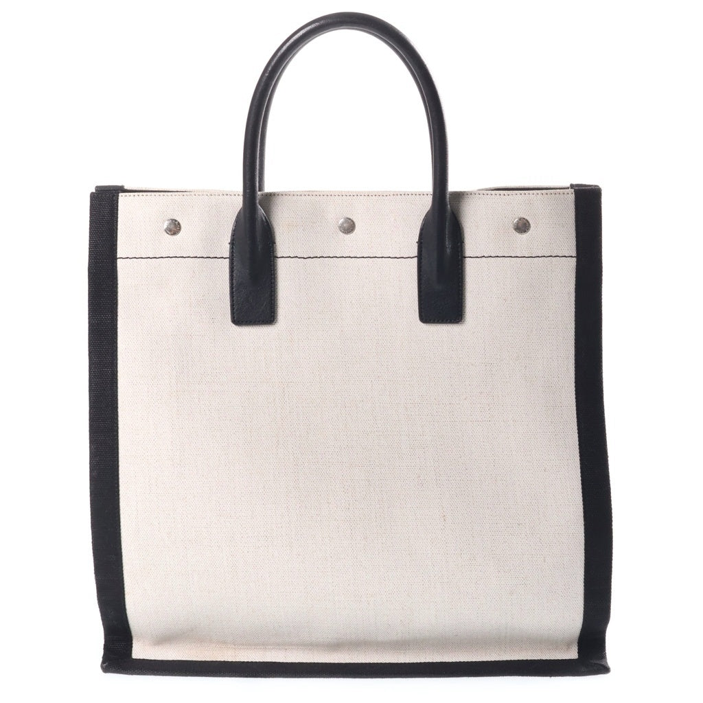 SAINT LAURENT PARIS(サンローランパリ) ノース サウス リヴ ゴーシュ ロゴプリント キャンバス ハンド トートバッグ ブラック/アイボリー 632539