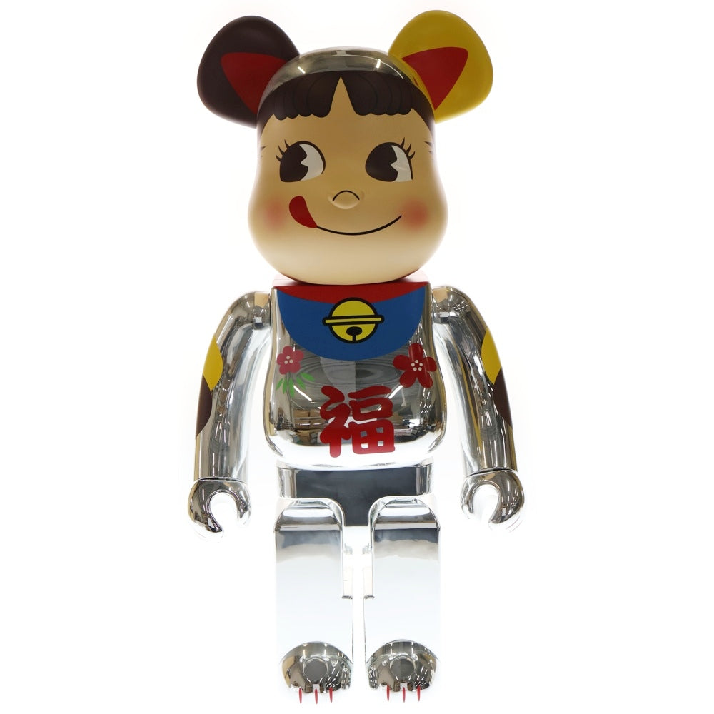 MEDICOM TOY(メディコムトイ) BE@RBRICK 招き猫 ペコちゃん 福 銀メッキ 人形 フィギュア シルバー 1000%