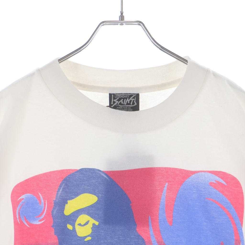 SAINT MICHAEL(セントマイケル) ×A BATHING APE SS TEE GOD アベイシングエイプ フロントプリント クルーネック半袖Tシャツカットソー ホワイト SM-HR1-0000-C35