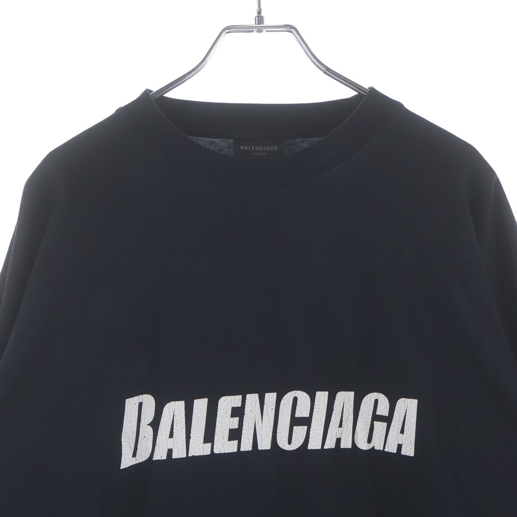 BALENCIAGA(バレンシアガ) 23SS L/S Oversized Tee 681046 TNVL1 ダメージ加工 ロングスリーブオーバーサイズTシャツ 長袖カットソー ブラック