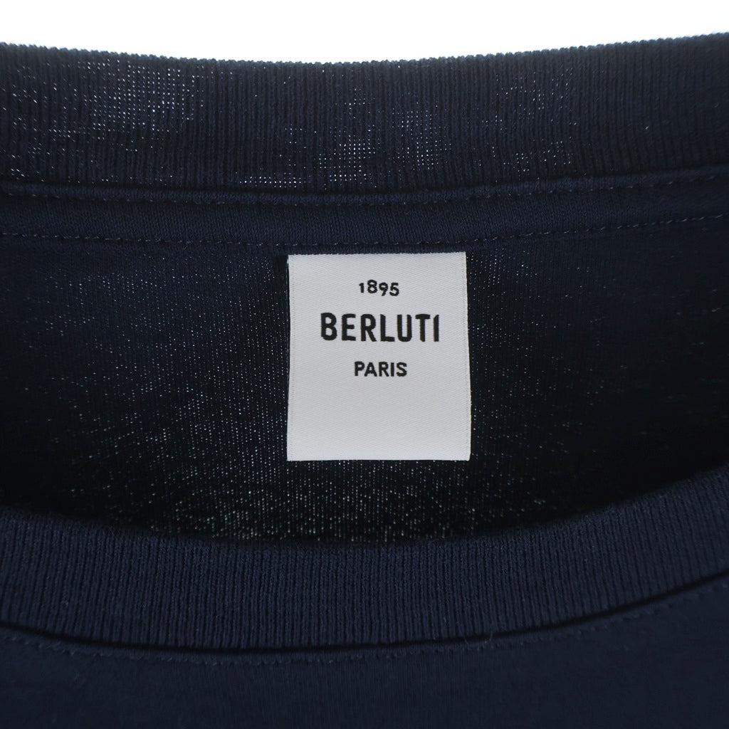Berluti(ベルルッティ) 胸ポケットレザー切替 クルーネック 半袖Tシャツ ネイビー R28JRS155JAEK