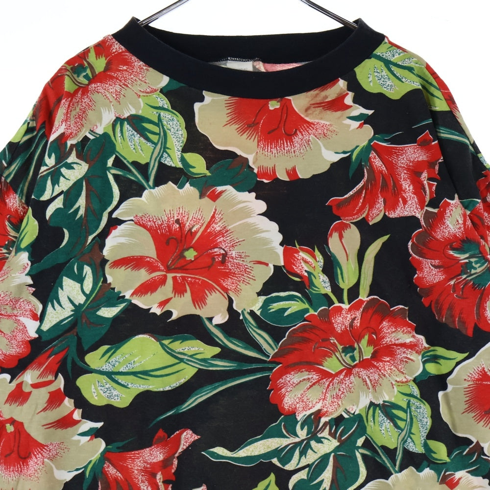 VINTAGE(ヴィンテージ) 00s クルーネック花柄半袖Tシャツカットソー ブラック