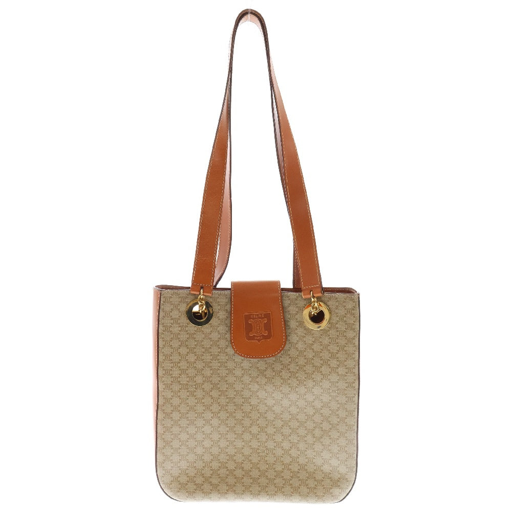 CELINE(セリーヌ) マカダム トートバッグ ベージュ PVC×レザー ハンドバッグ 肩掛けバッグ ゴールド金具