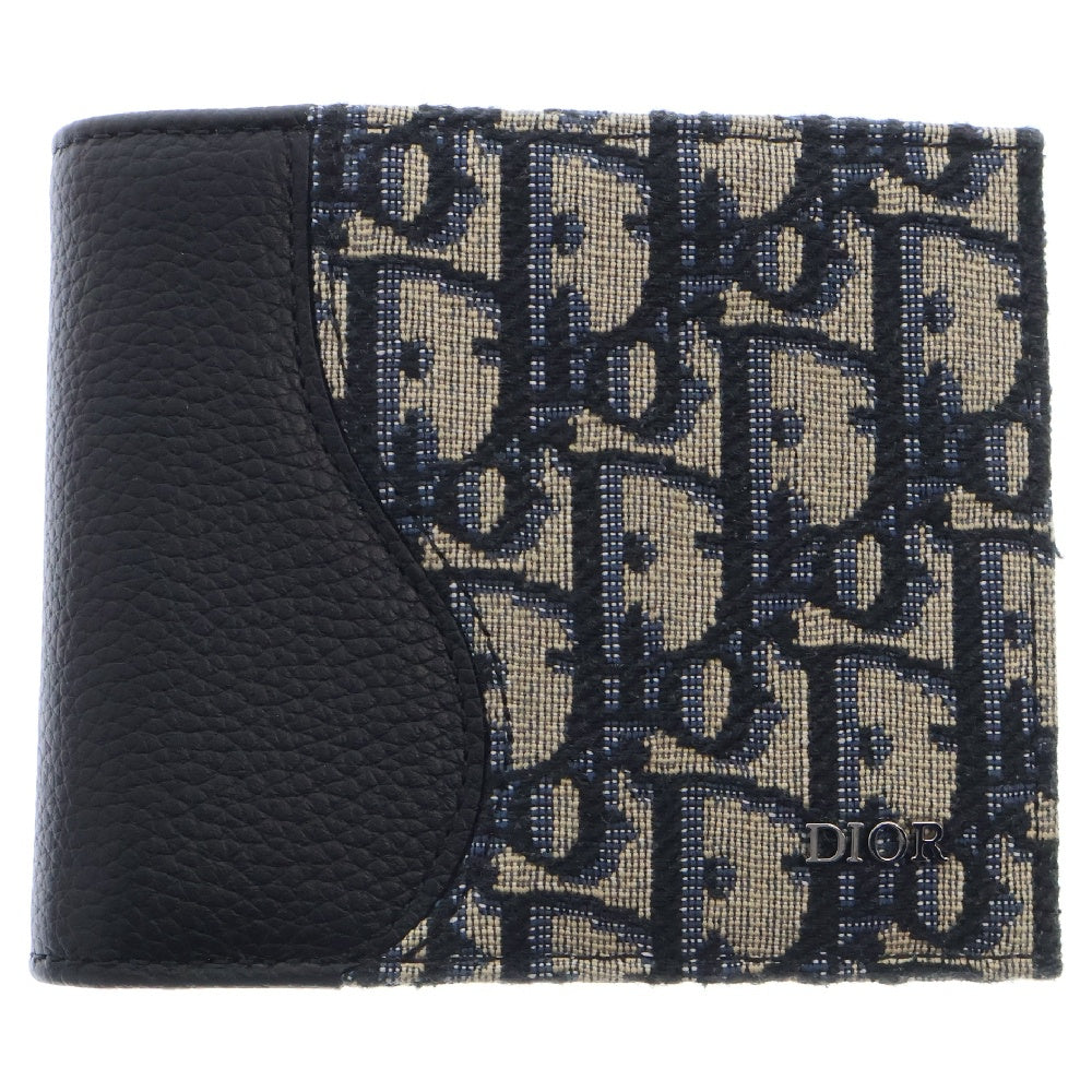 Christian Dior(クリスチャンディオール) サドル オブリーク 2つ折り財布 コンパクトウォレット ネイビー×ブラック キャンバス×レザー 2ADBC306YKS