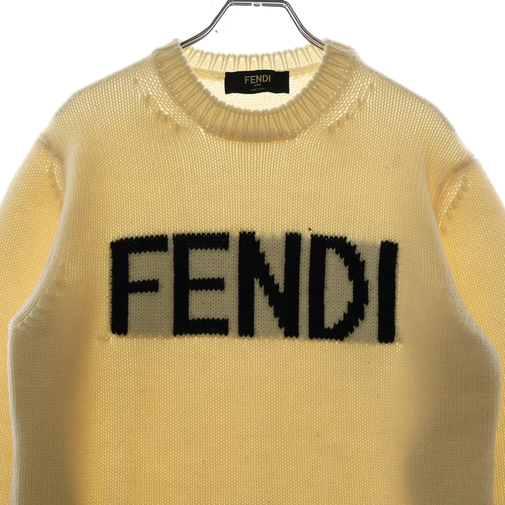 FENDI(フェンディ) Logo Intersia Knit フロントロゴ クルーネックニット セーター ホワイト FZZ387 A3M3