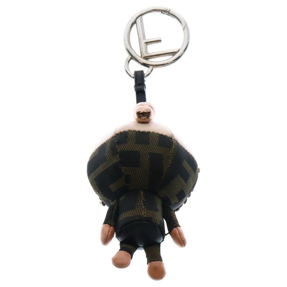 FENDI(フェンディ) ズッカ モンキー バッグチャーム キーホルダー ブラウン×ピンク レザー×キャンバス